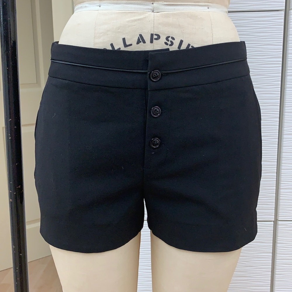 Black shorts. 3 ¾” inseam. Viscose blend.